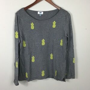 Old Navy Yellow Pineapple intarsia print grey sweater wide roll neck size large